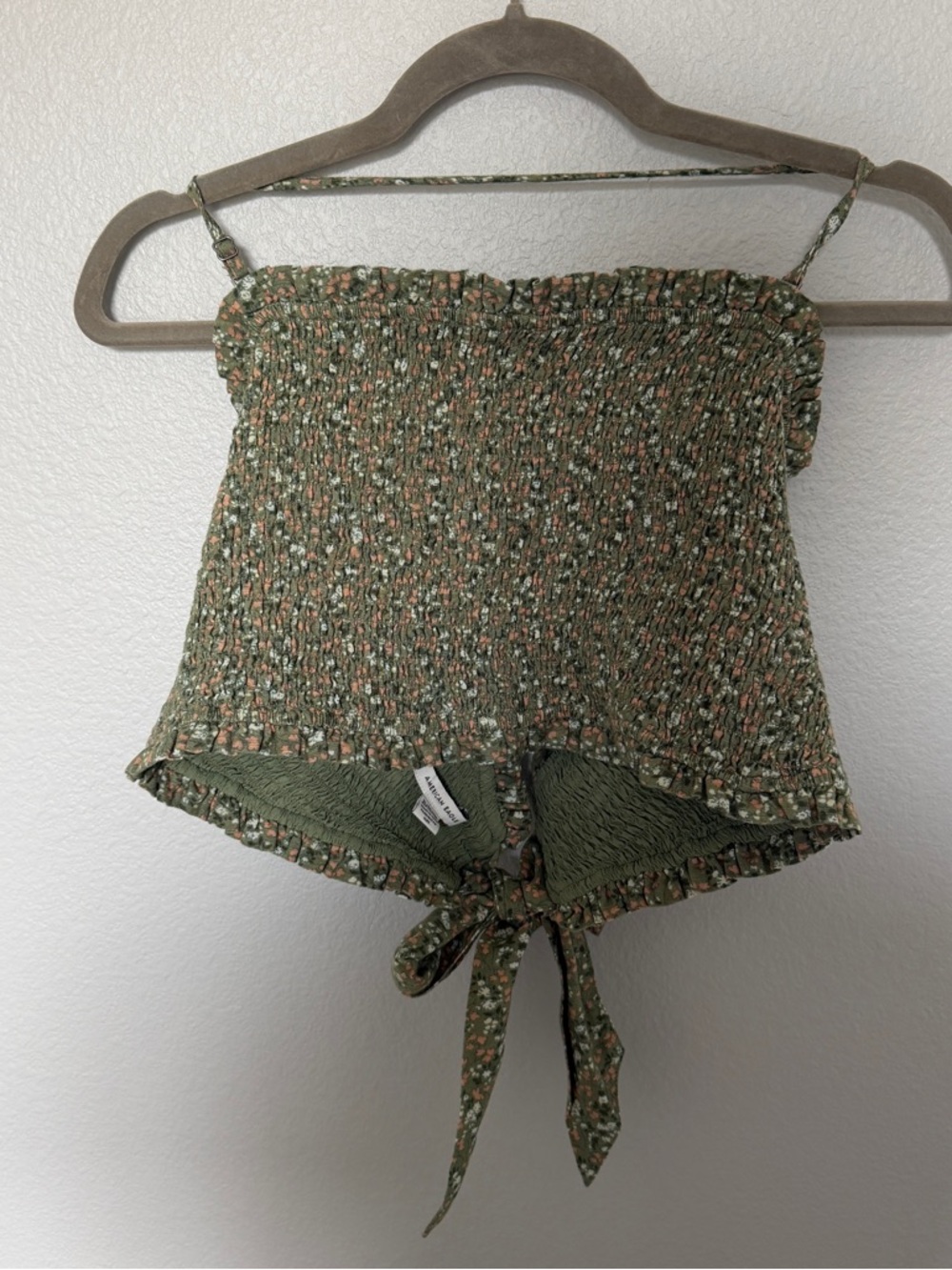 American Eagle Green Floral Tie Back Crop Top